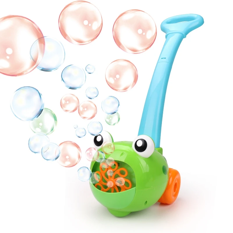 New Arrival Summer Electric Bubble Machine Unisex Kids Plastic Trolley Toy with Lovely Animal Frog and Dolphin Bubble Toy