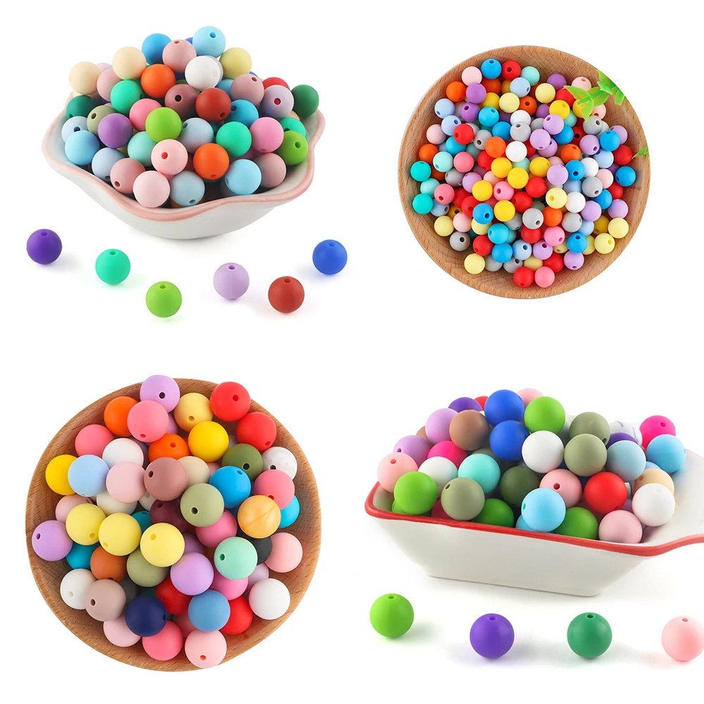 Kovict BPA Free Chewable Food Grade Dentition Baby Teething Loose 9mm 12mm 15mm  Silicone Round Beads For Pens Jewelry making
