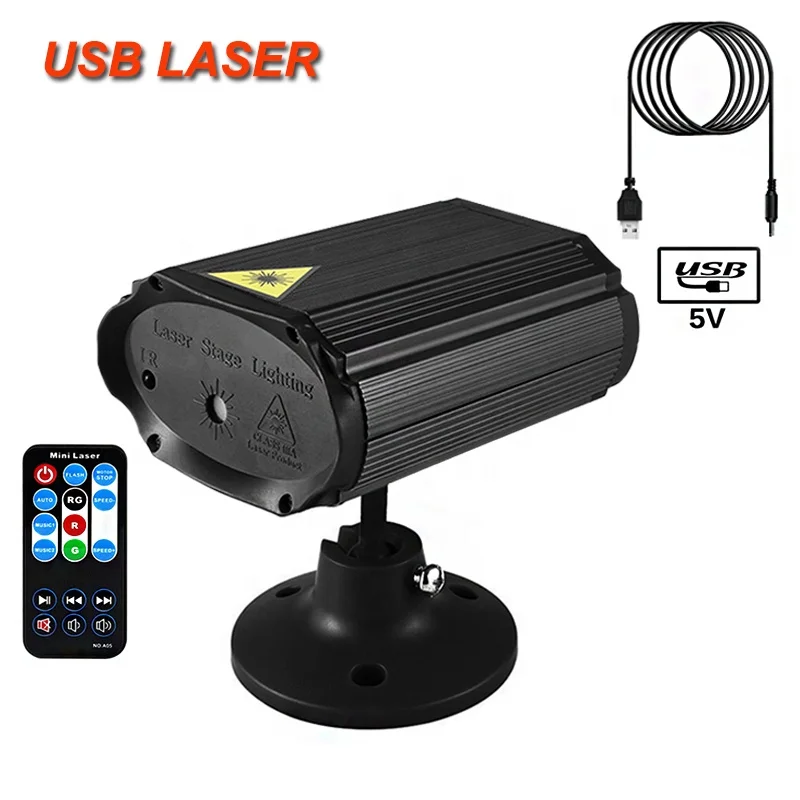 DC 5V USB Rechargeable Mini Disco Light Voice Control RG Laser Light for Home Party DJ Light