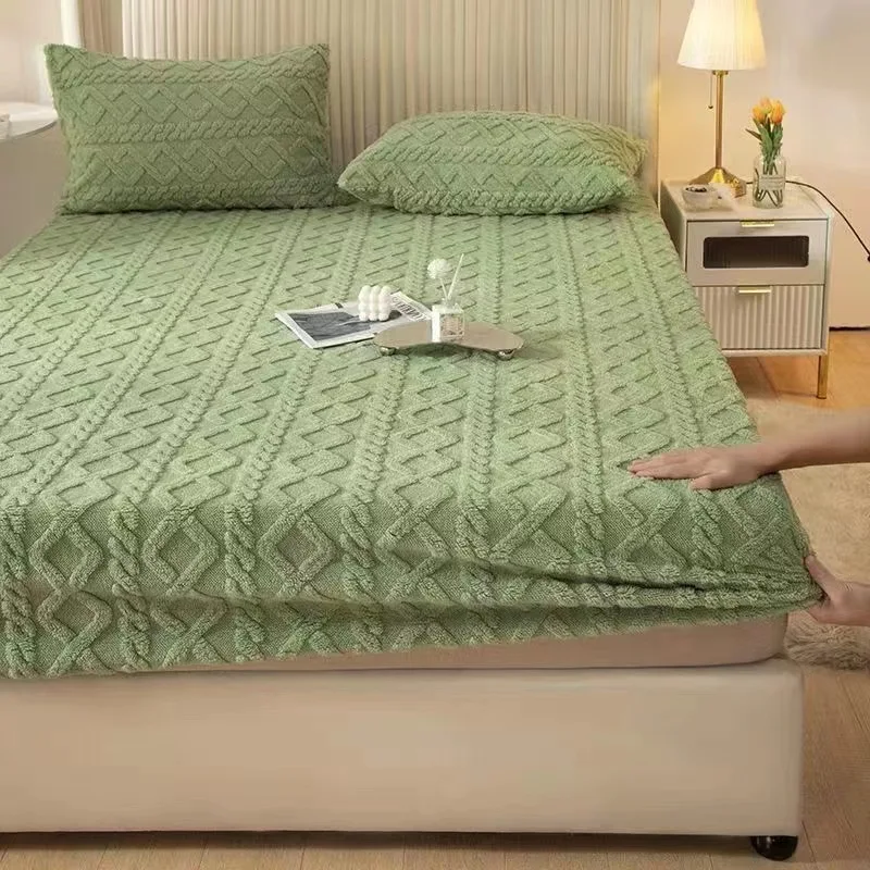 Winter  Thickened Milk Protective Tuff Velvet Coral Fleece-Lined Flannel Fiber Fitted Cover Sheet