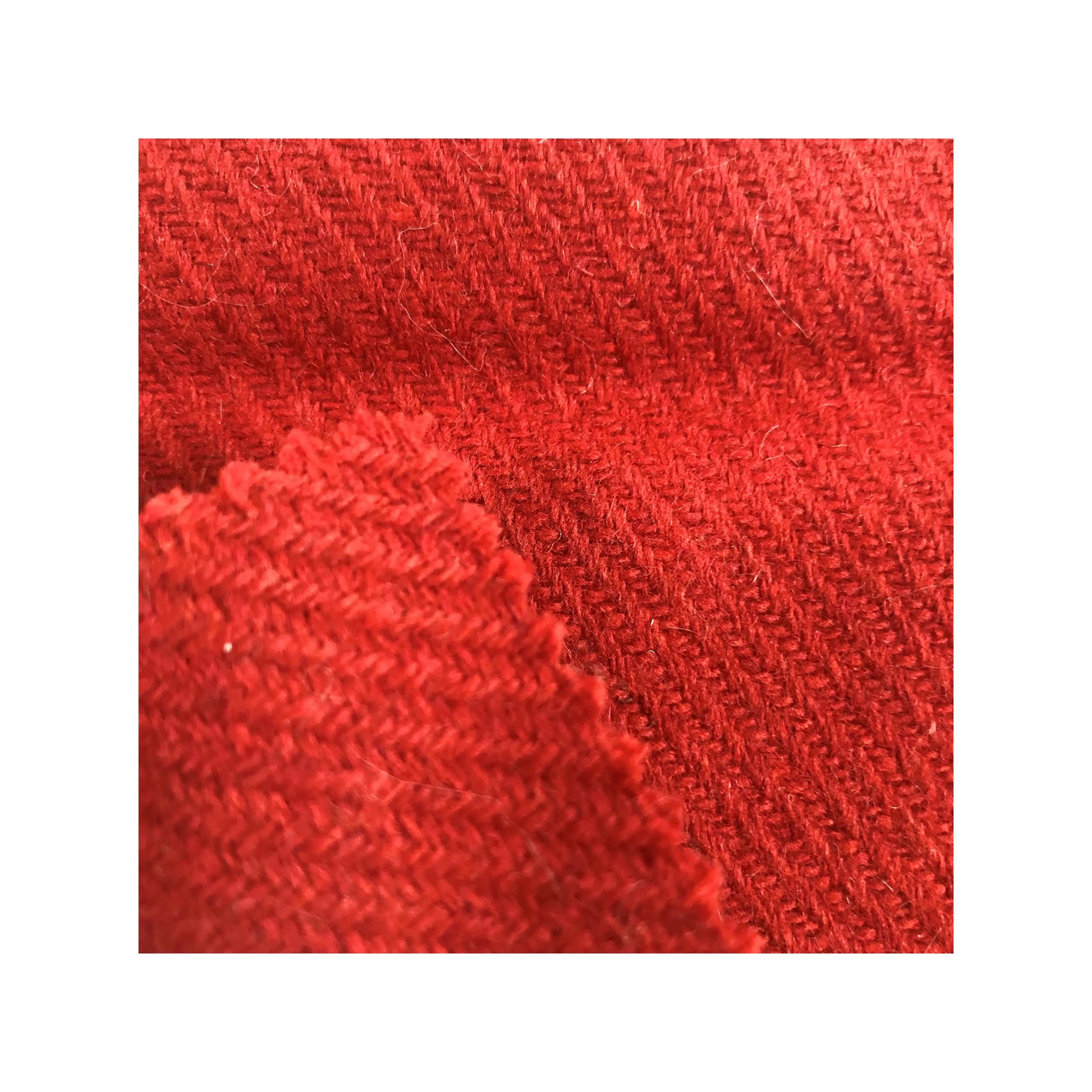 High Quality Hotsale Cheap Price Super Soft Wool Red Herringbone Fancy Woolen Fabric For Coat