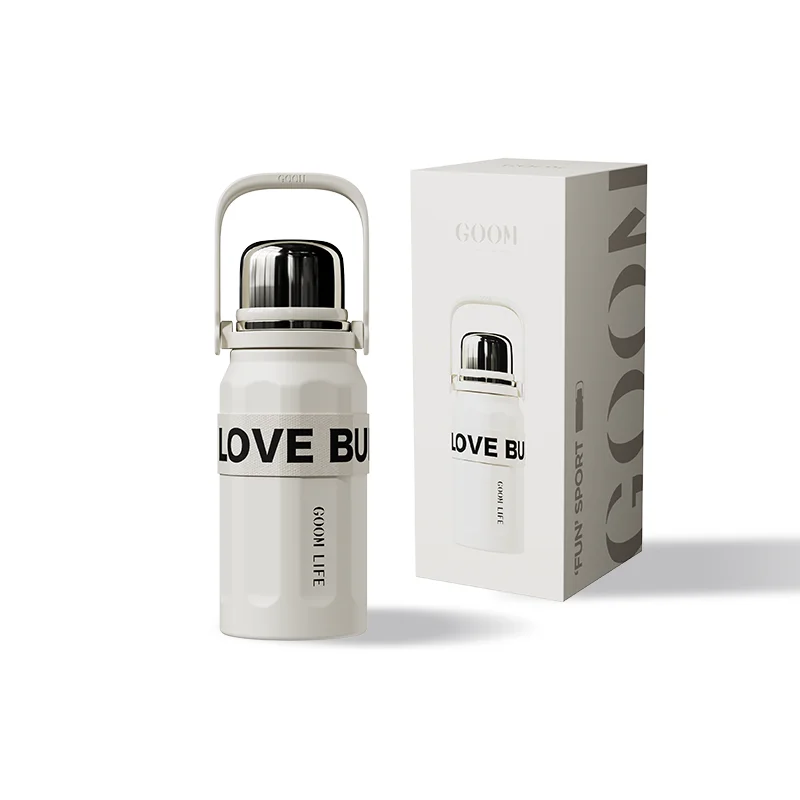 900 ml Stainless Steel Insulated Coffee Thermos Water Bottle with Carrying Strap and Lid Vacuum Flask for Hot or Cold Drinks