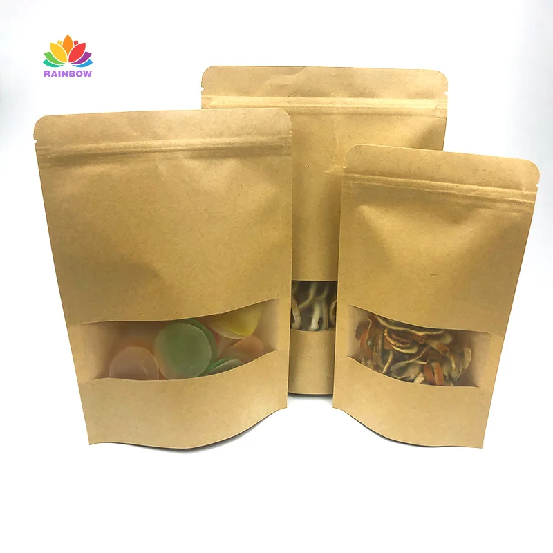 
Doypack Zipper White Brown Kraft Craft Paper stand up kraft paper ziplock bag 