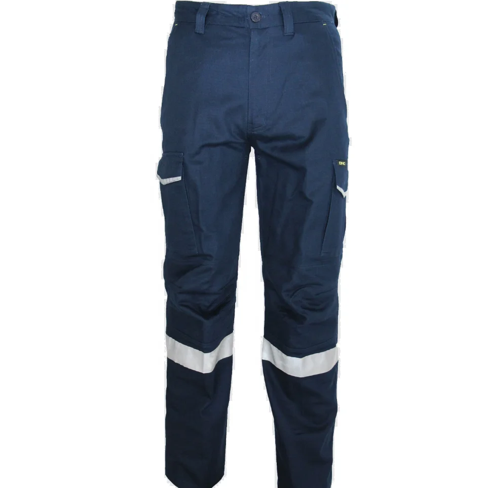 High vis reflective zip off 6 pockets design polycotton spandex stretch men safety workwear blue pants