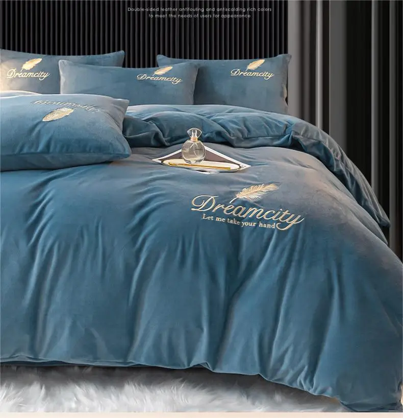 Factory Product Bedding sets Customized Solid milk velvet thickened warm flannel four piece set