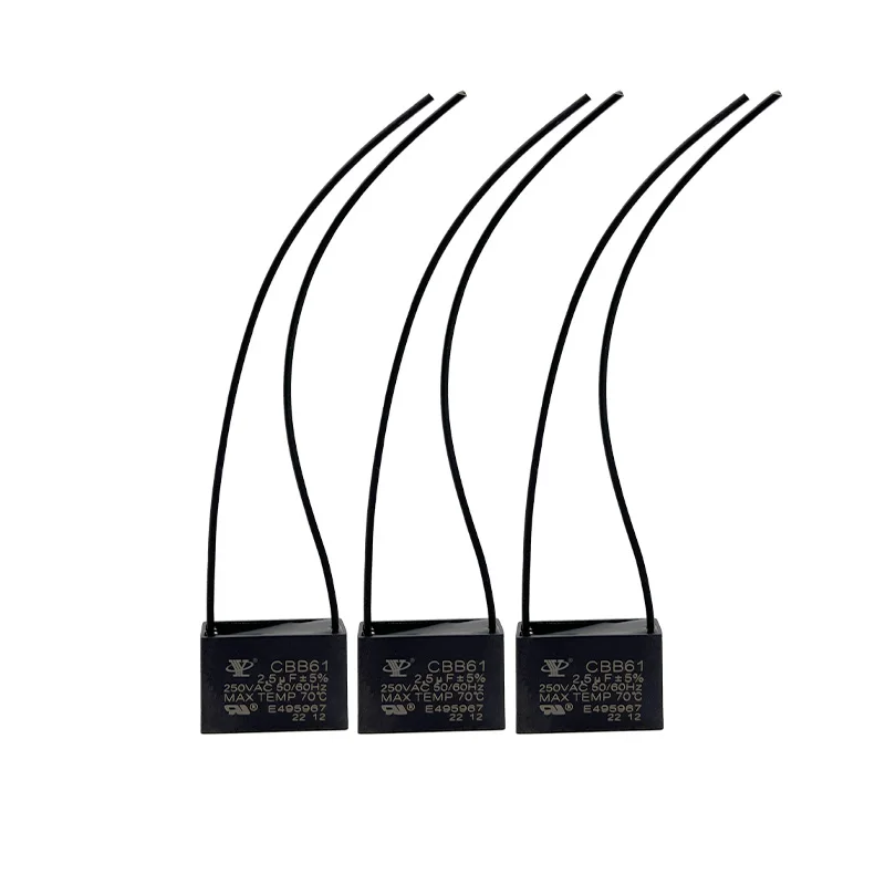 CBB61 2.5uF 250v Flame Retardant Earless Double Black External Leakage Capacitor For Water Heater Sewing Machine