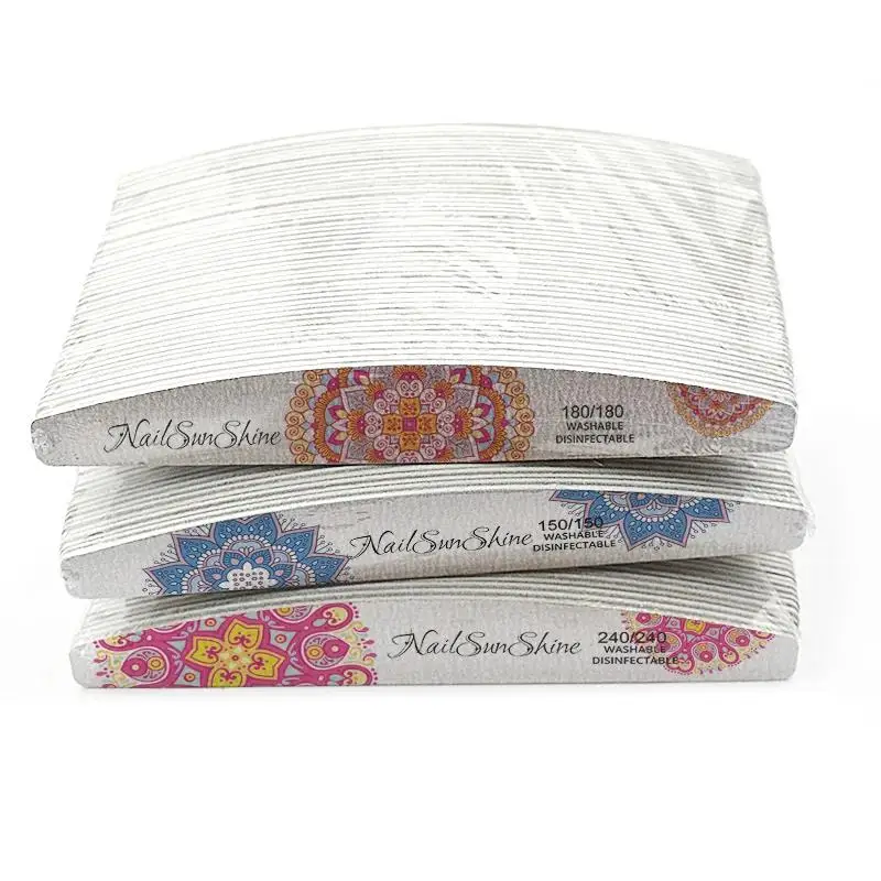 Wooden Nail Files 80 100 150 180 240 Grit Flower Printed Thick Sandpaper Double Sided Buffer Files DIY Salon