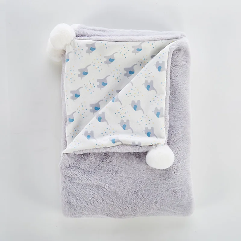 New design 100% polyester infant newborn plush custom soft touch baby blanket with ball