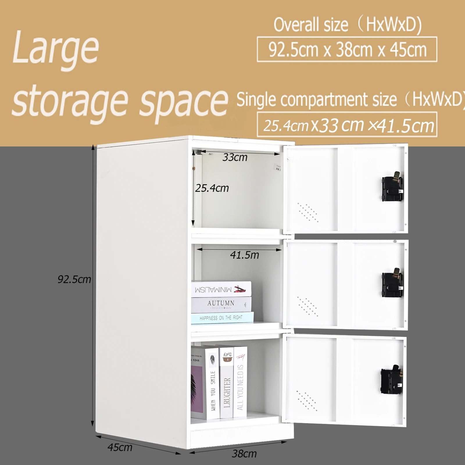 MECOLOR Vertical Single Tier Small Locker with Padlock latche 2 or 3 Compartment Storage for Employee,Home,Office,School,Kids