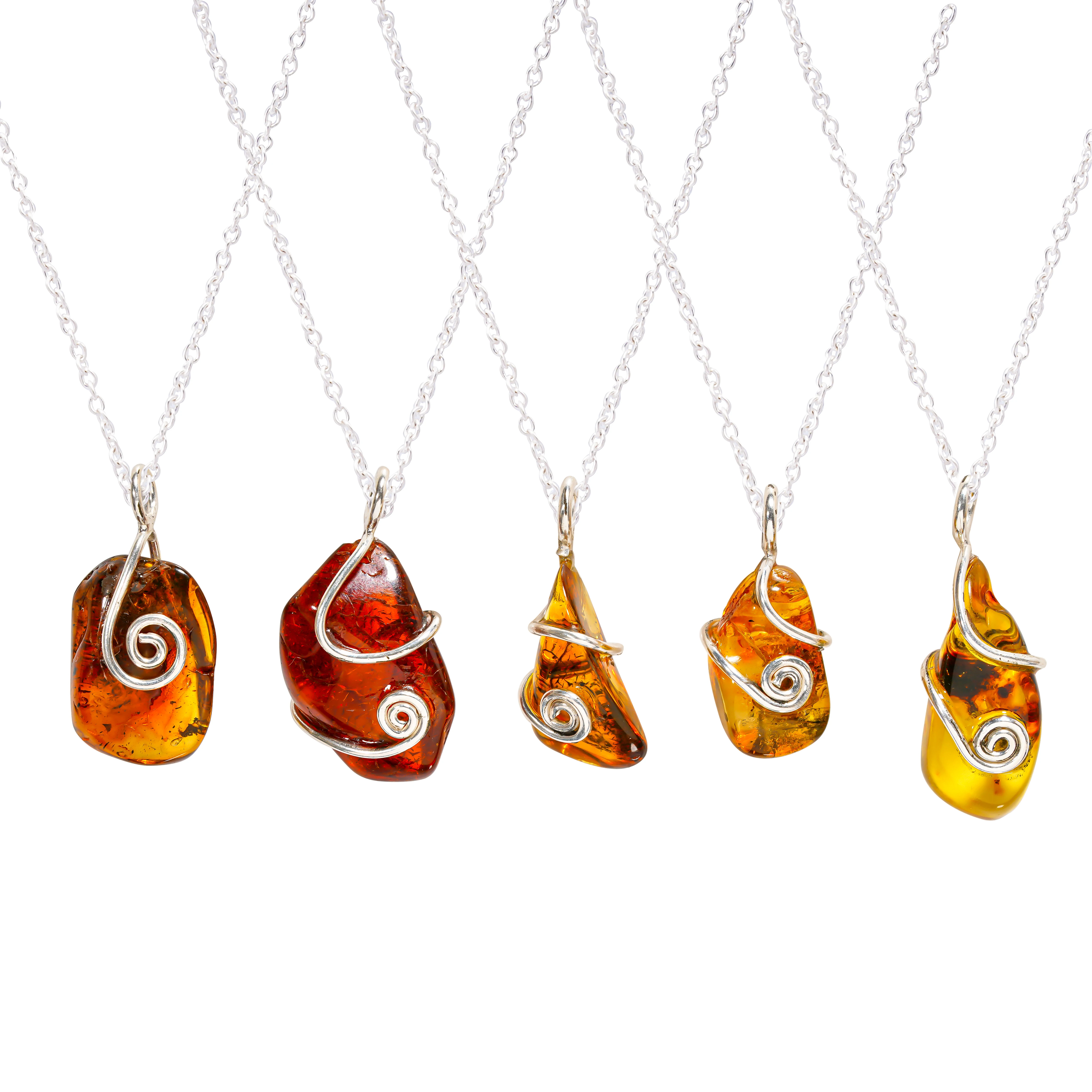 Good Quality Yellow Amber Gemstone Sterling Silver Chain Pendant Necklace Latest Design Wholesale Indian Jewelry