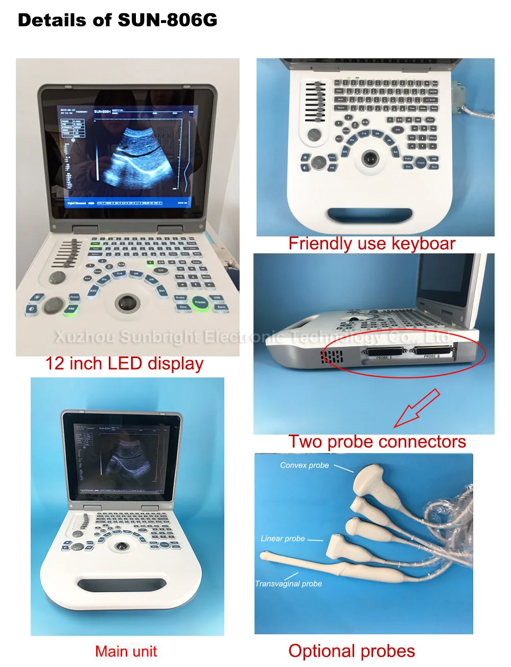 Sunbright Ultrasound Echo Machine Hospital Medical Ultrasound Instruments 12.1-Inch Digital Ultrasound