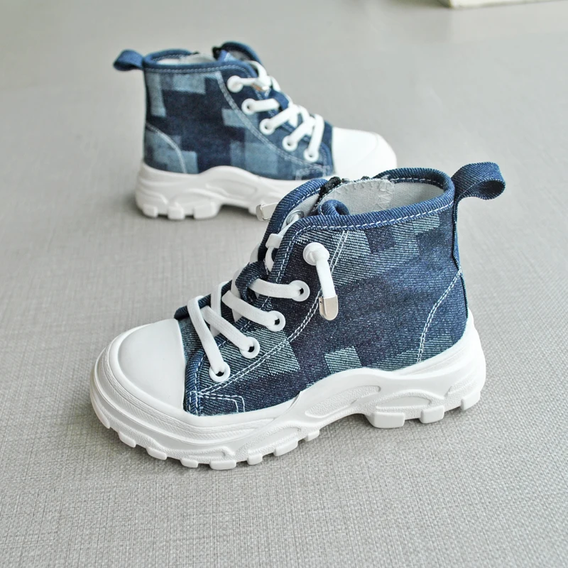 Оптовая продажа, новые тренды, детские ковбойские ботинки до щиколотки из джинсовой ткани, детская дизайнерская обувь
