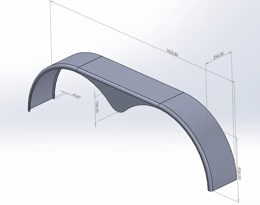72x9 Smooth Aluminum Tandem-Axle Teardrop Trailer Fender