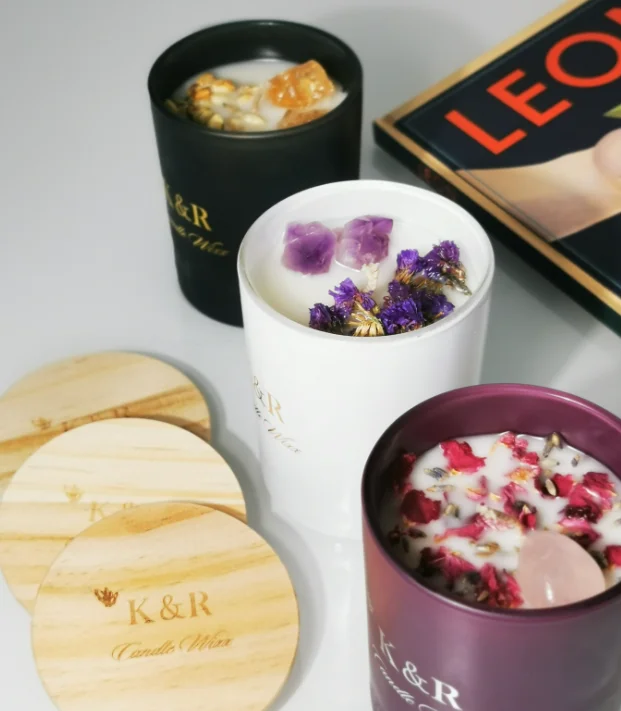 C&H Custom Logo Natural Essential Oils Aromatherapy Scented Candle Soy Wax with Rose Quartz Amethyst Citrine Clear Quartz