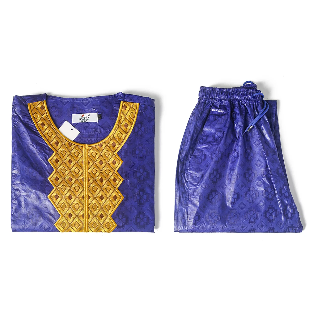 H & D  African Clothes for Men Top Pant 2 Pieces Set African Men Outfit Riche Embroidery Shirt With Trouser Rich Bazin Original