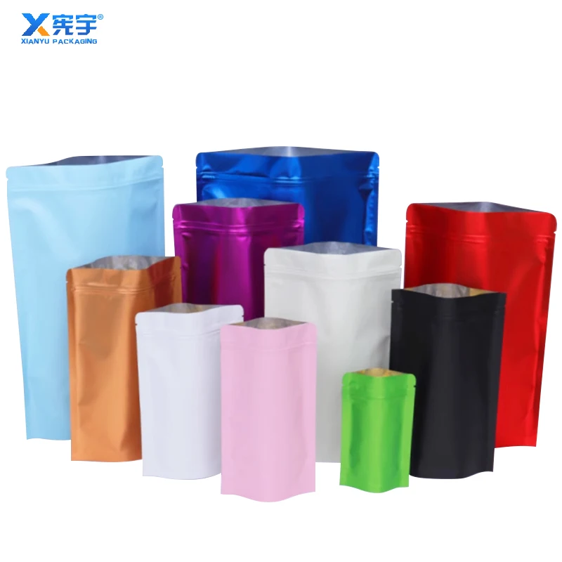 100 Colored Aluminum Foil Zipper Standing Bags With Frosted Aluminum Coated Polyester Film Packaging Bags For Coffee Tea Food