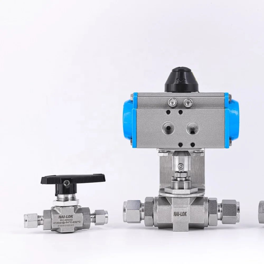 Instrument High Pressure Integral Ball Valve Stainless Steel 316 Double Acting  2 Way Pneumatic Actuator Ball Valve