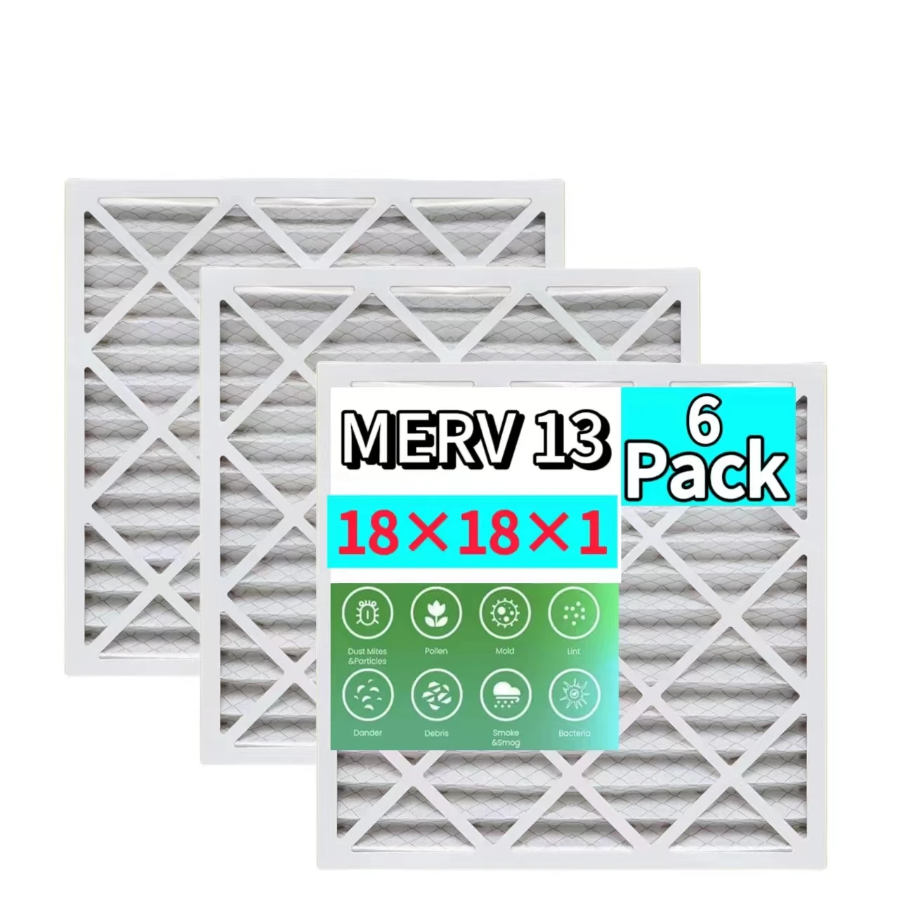 Плиссированный воздушный фильтр для печи 18x18x1 MERV 13 6 упаковок (фактический размер 17 3/4x17 3/4 x3/4) сопоставимый с MPR 1500-1900 и FPR 10