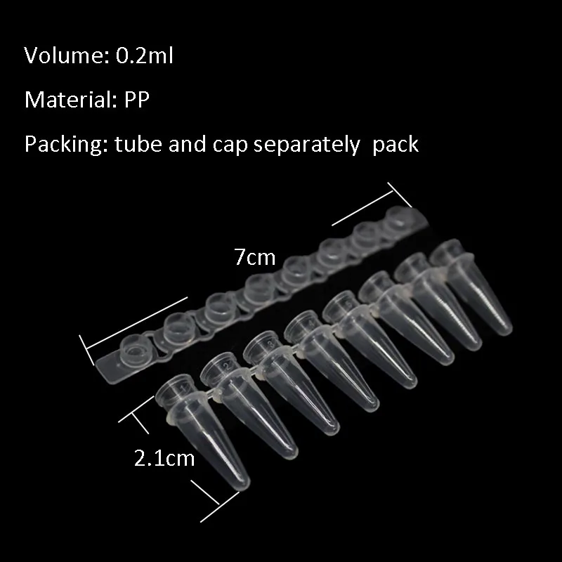 Лабораторная медицинская 8-поликарбонатная полоса, ПЦР-трубка для 0,2 мл