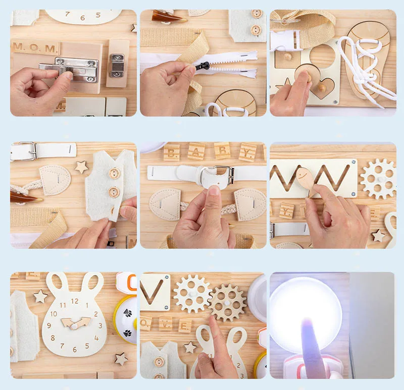 Baby Busy Board Diy Accessories Montessori Wooden Activity Busyboard Games Material Early Educational Sensory Toys Children Gift