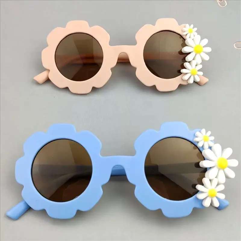 New Children Colorful Vintage Flowers Daisy Sunglasses UV400 Girls Boys Fashion Promotional Kids Sunglasses