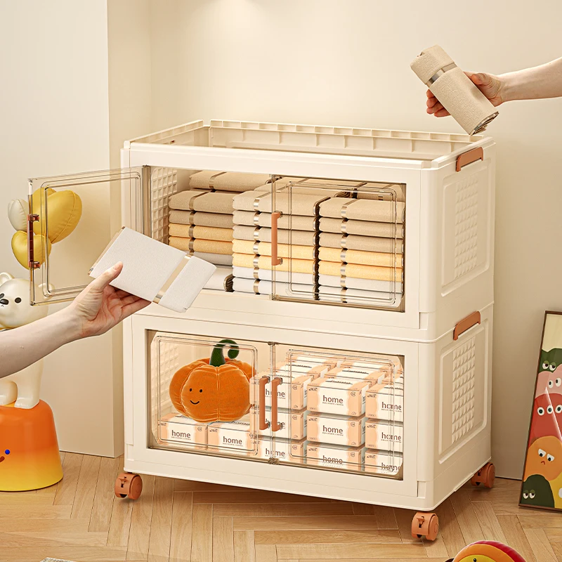 5-Tier Moveable Storage Box Organizers Plastic Stackable Collapsible Storage Bins Closet Wardrobe With Lid  For Home Office