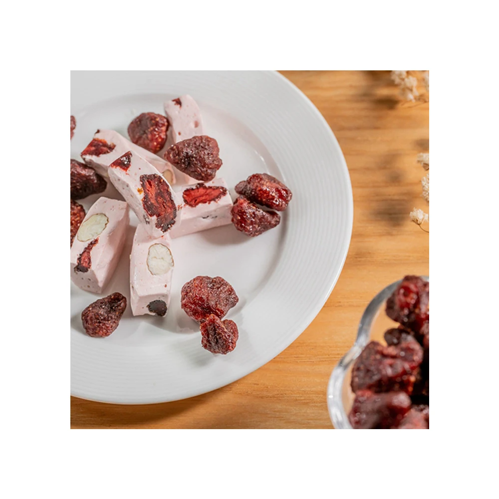 
Factory Price Strawberry Almond Nougat Strawberry Flavour Semi-Soft Sweet Candy 