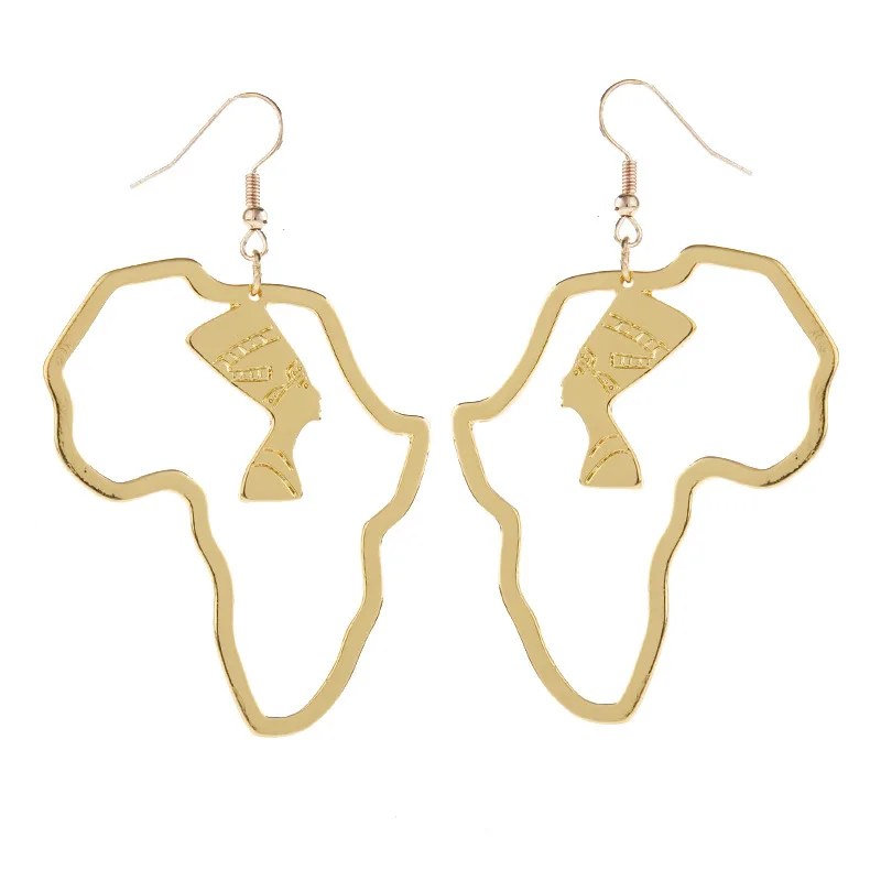 African Map Drop Earring Unique Egyptian queen Hollow figure design Gold Silver Trendy Earrings for Women