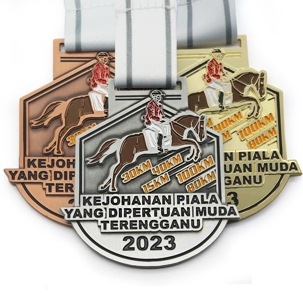 custom Gold Copper Silver horse racing medal for horse medal With Lanyard
