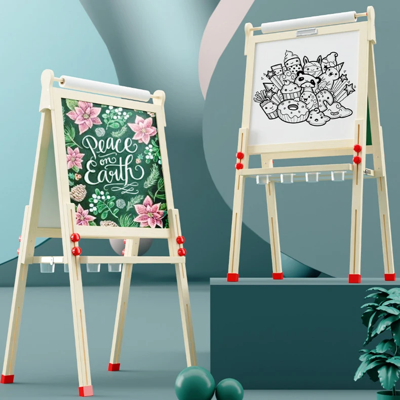 Wooden Art Easel Magnetic Whiteboard and Chalkboard Tabletop Drawing Board for Kids easel stand for painting