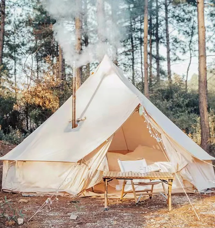 Cotton oxford waterproof camping tent with stove hole customiseable size large space tent