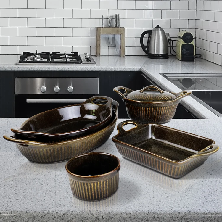 Оптовая цена, выпечка в скандинавском стиле, овальная керамическая посуда для выпечки, Сервировочная антипригарная печь, набор для выпечки