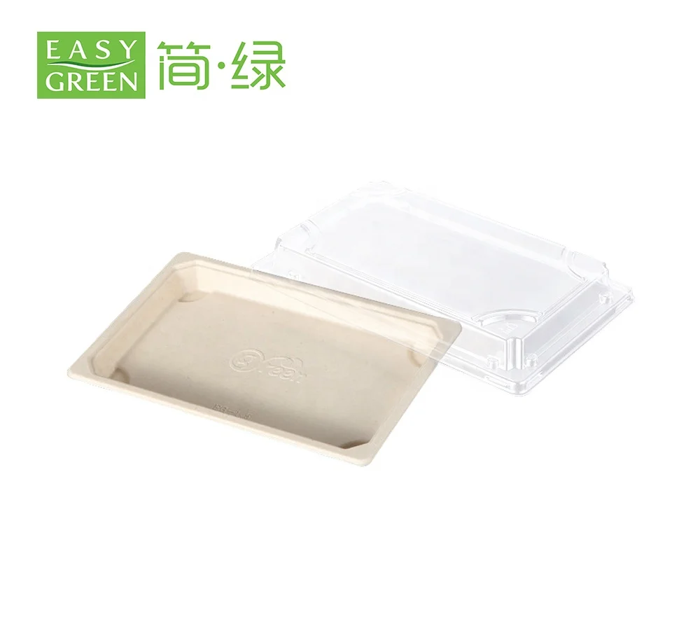 Easy Green Wholesale japanese sashimi container corn starch disposable hot food pulp sushi tray