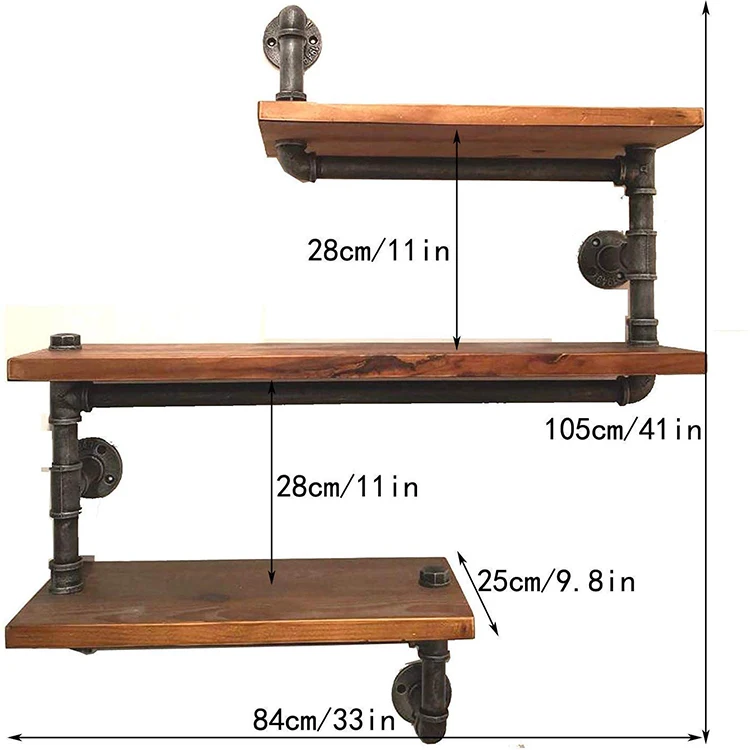 Loft Style Industrial Wooden Steel Pipe Shelving Unit Storage Rack