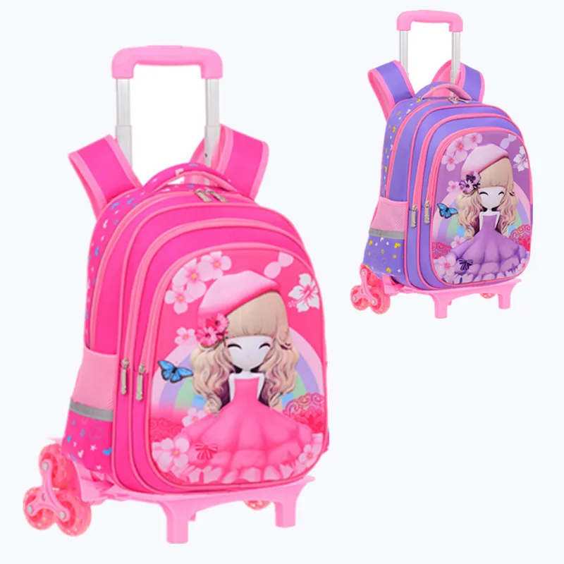 Factory direct sale children trolley school bag fashion trolley travel case backpack for kids
