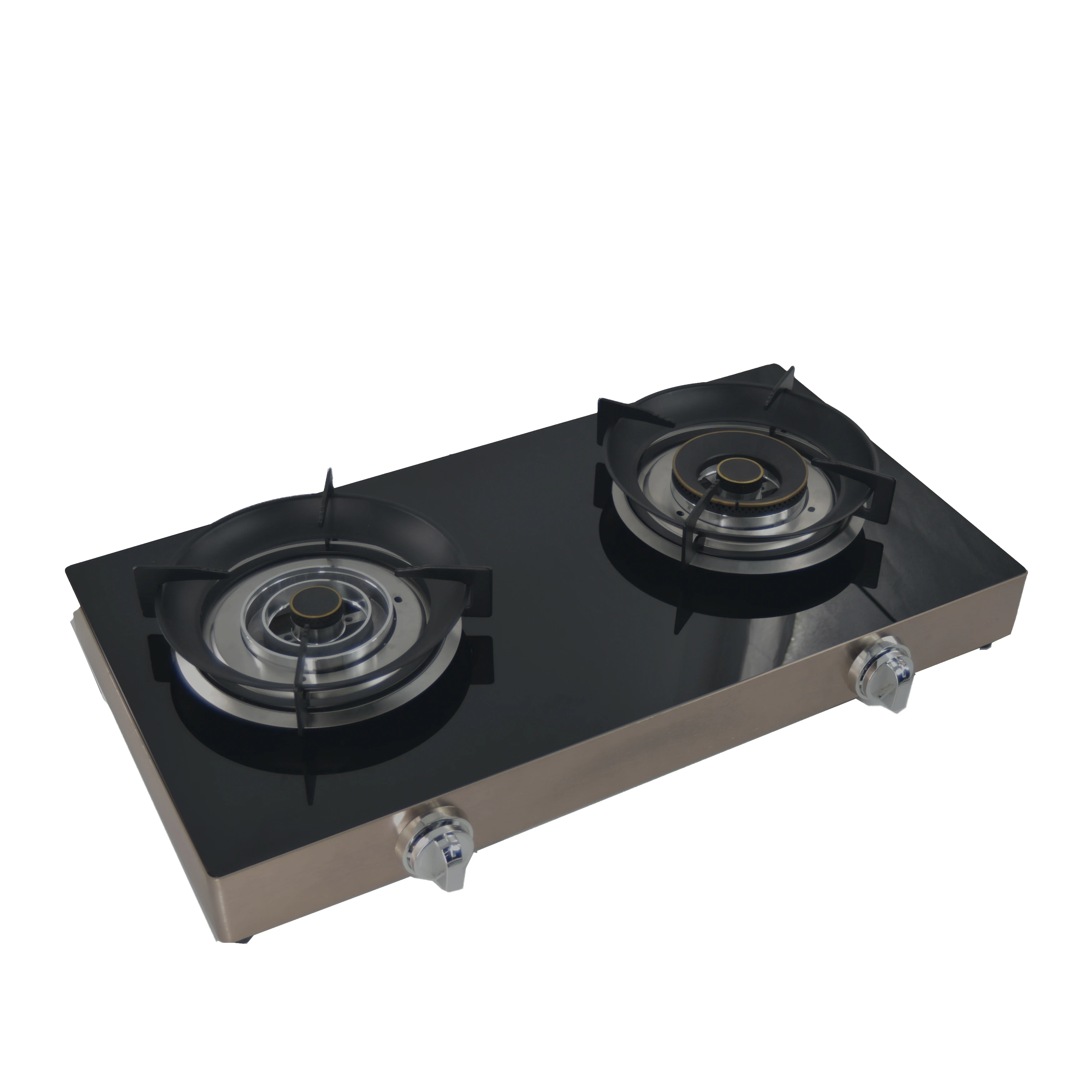 High Quality Double-Head Natural Gas/LPG Compatible Tempered Glass Panel Gas Stove for Household Hotel Use Manufactured in China