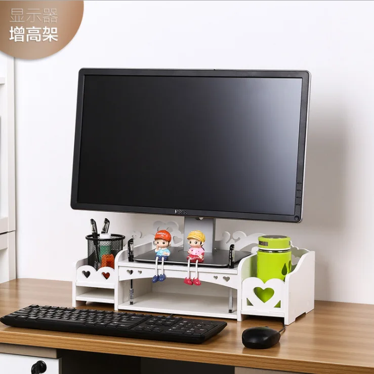 Wooden Monitor Stand Riser Computer Desk Organizer with Stationeries Storage Slots for Office Supplies School Teachers