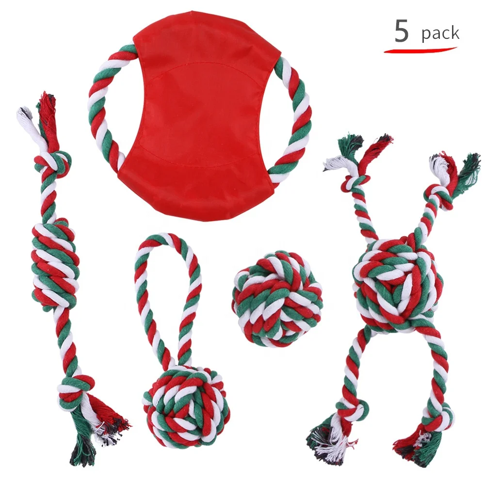 Pet Christmas Cotton Rope Toys Set Teeth Grinding Supplies Colorful Cotton Rope Christmas Knot Bite Resistant Toy for Dogs