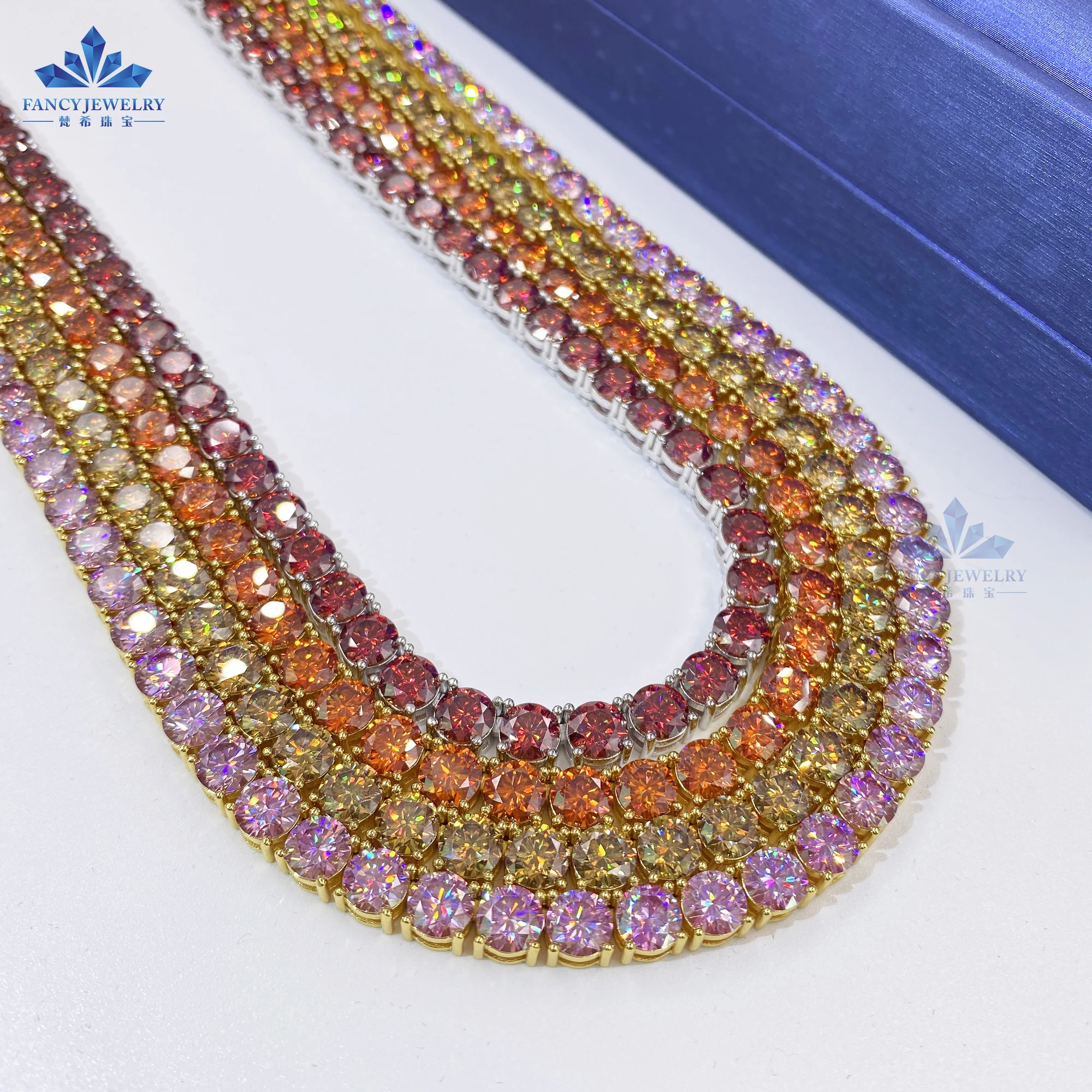 Цветной браслет из стерлингового серебра 3-6 5 мм красный розовый зеленый черный синий желтый Муассанит 925