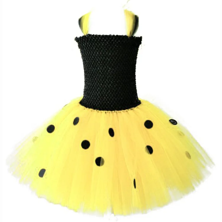 Factory Direct Sale Yellow Butterfly Fairy Spot Puffy Performance Kids Costumes Party With Wing