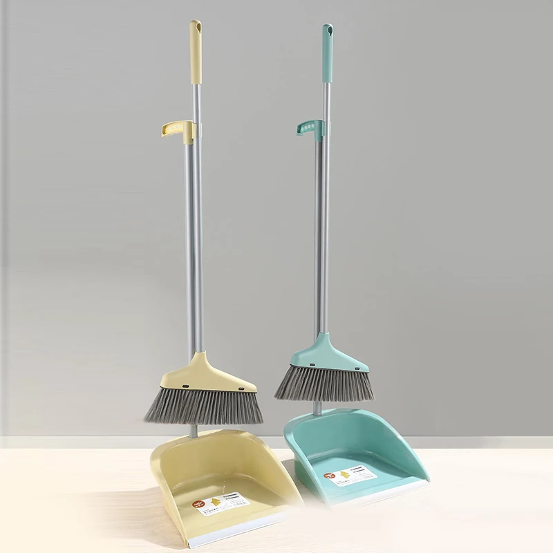 Home Cleaning Sweeper Upright Standing Broom and Dust Pan Brush Long Handle Plastic Broom and Dustpan Set