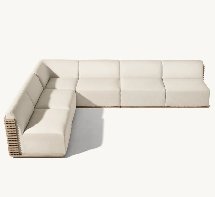 Outdoor Patio Furniture Teak Furniture All Weather Waterproof Fabric Solid Wooden Teak Garden Sofa