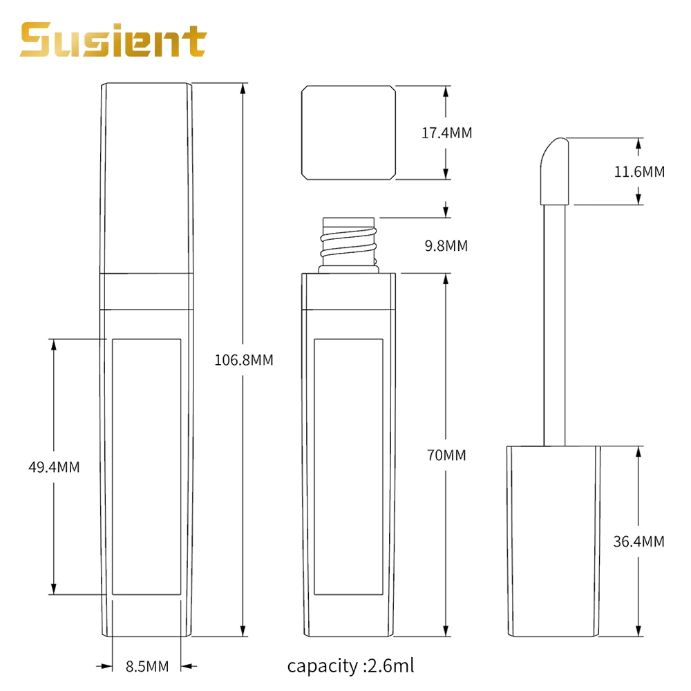 High Quality 7ml Shiny Pink LED Empty Lipgloss Tube Lipstick Tube New Square Makeup Packaging Lip Gloss Tubes