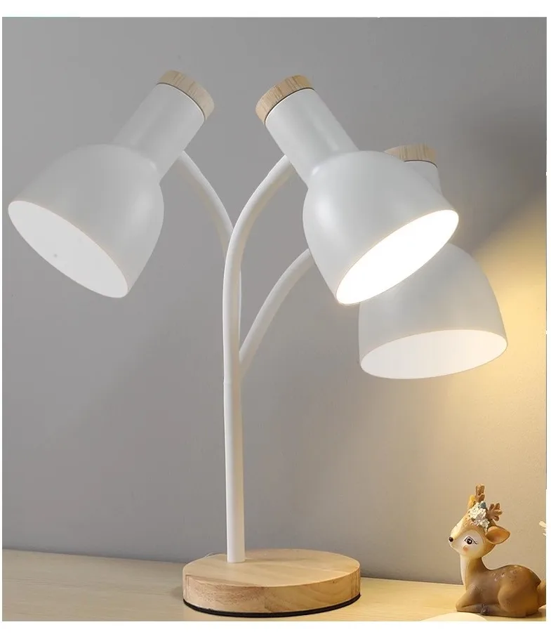 Solid wood base American simple 360 degree silicone hose adjustable lamp table for study reading