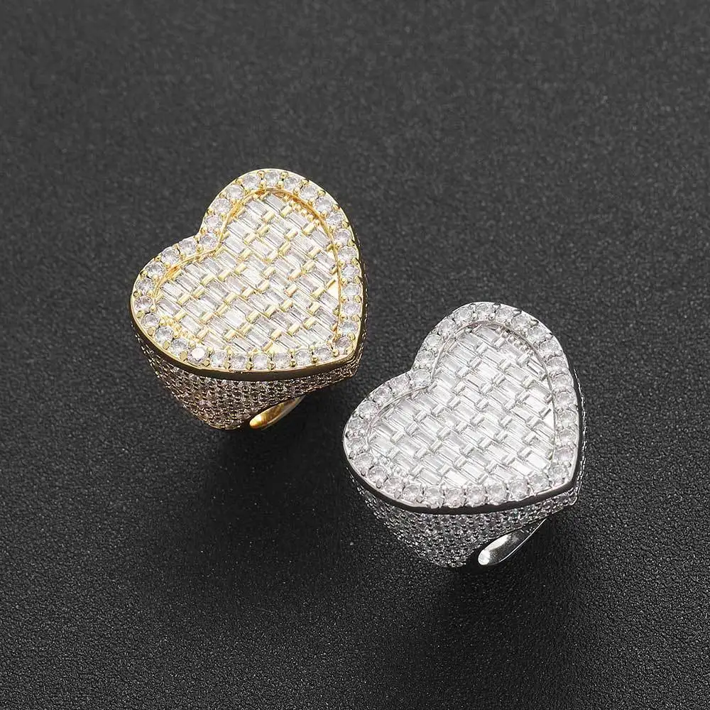 2022 Fashion Fine Jewelry Iced Out Hip Hop Icy Rings Bling Bling Eternity Heart Band Ring Chunky Diamond Heart Rings For Women