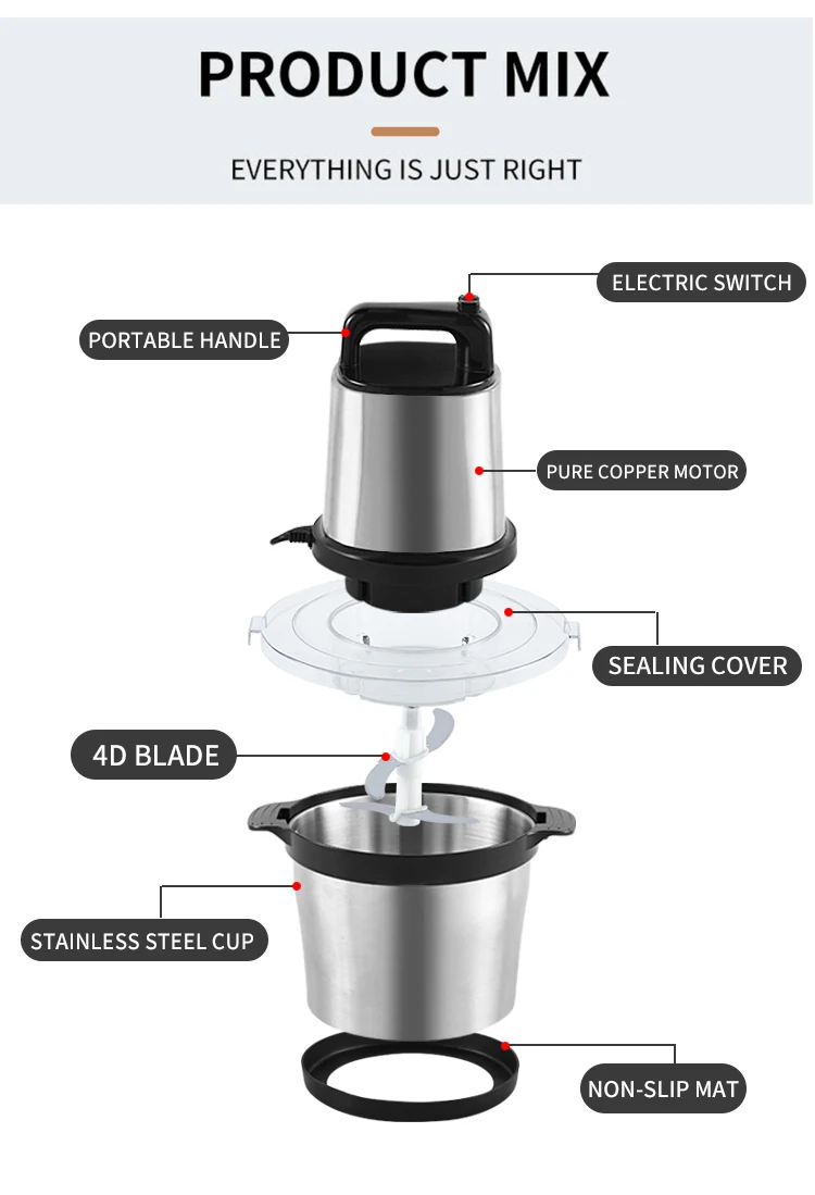 Yam Pounder Machine 6L Meat Chopper Fufu Pounding Blender Portable Multifunction Electric Meat Grinder