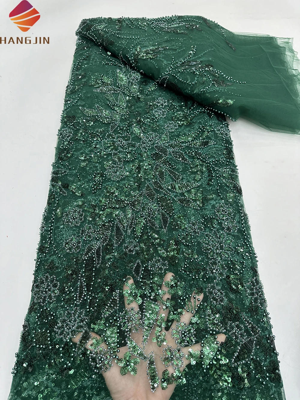 Hot Sale French Tulle Embroidered Net Fabric Luxury Handmade African Mesh Sequin Beaded Lace Fabrics For Nigeria Wedding Dress