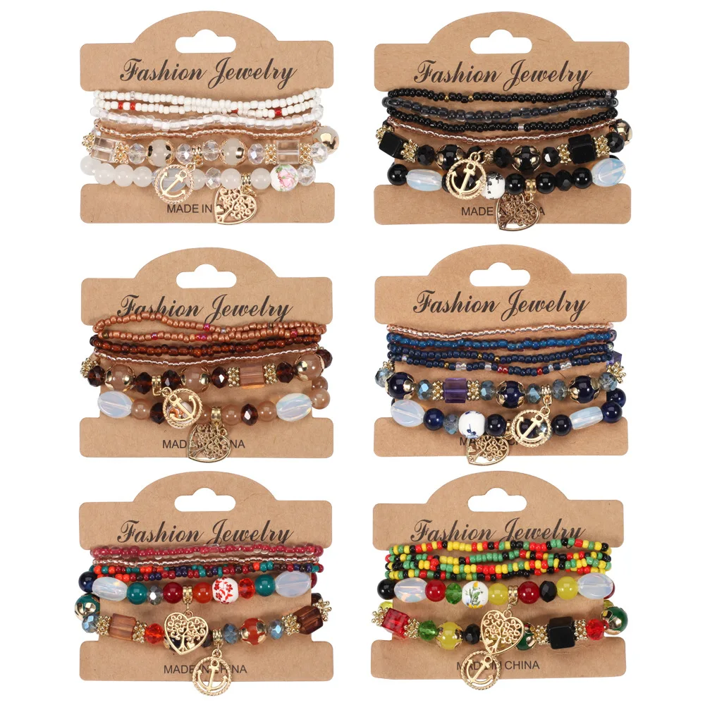 6 Sets Bohemian Stackable Bead Bracelets for Women Stretch Multilayered Bracelet Multicolor Boho Jewelry Bracelet Lucky Gift