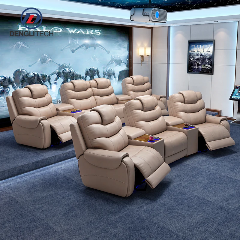 Italian Custom Leather VIP Cinema Chair Living Room Modular Couch Furniture Modern Luxury Home Theater Recliner with Led Light