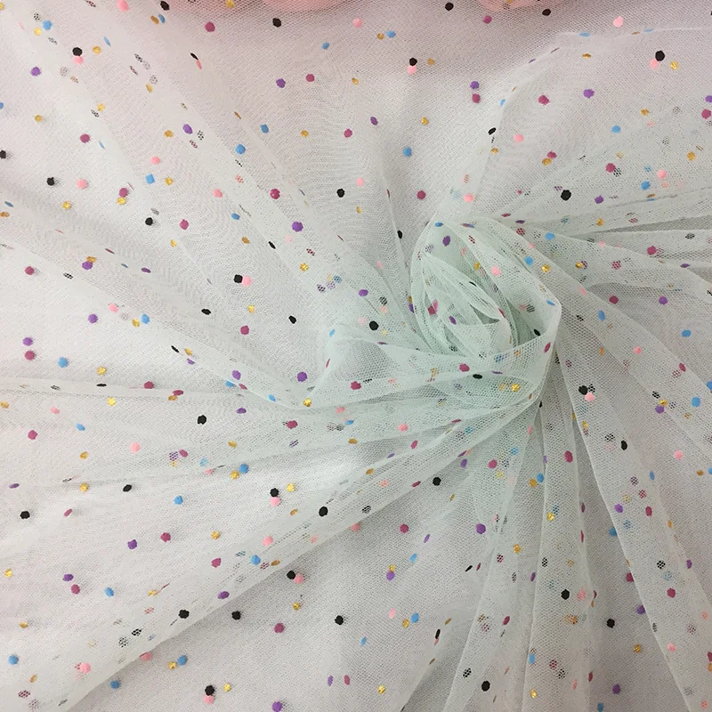 HG6678 Multi-color New Design Tulle Fabric With shimmer Faming Polka Dot  For Girl Dress